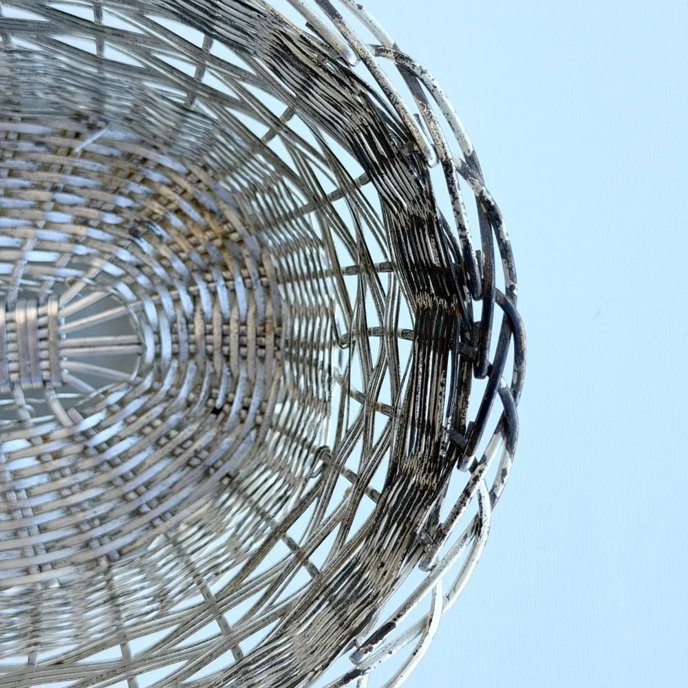 Vintage Wire‎ Metal Basket Silver Small With Handle Easter